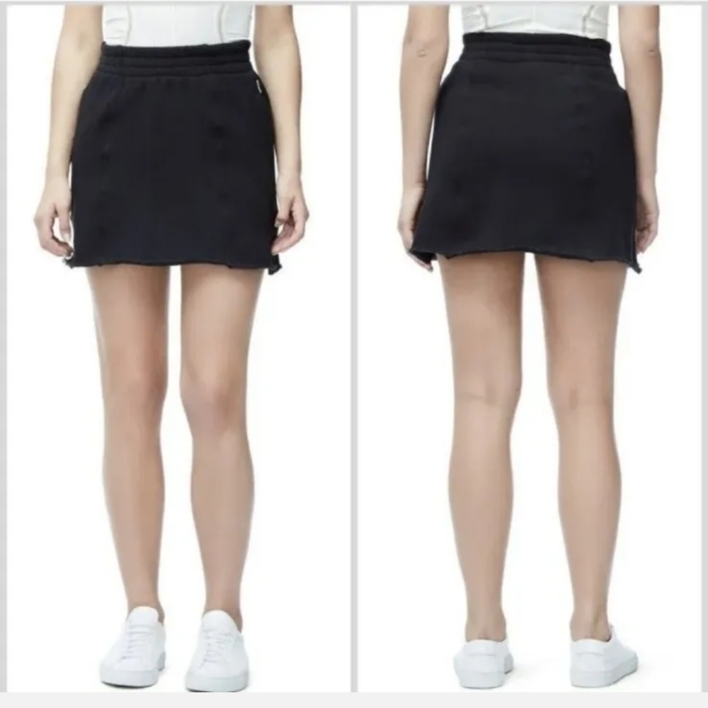 Good American Terry Cotton Mini Skirt Raw Hem Black Zip Pockets Plus 3X New